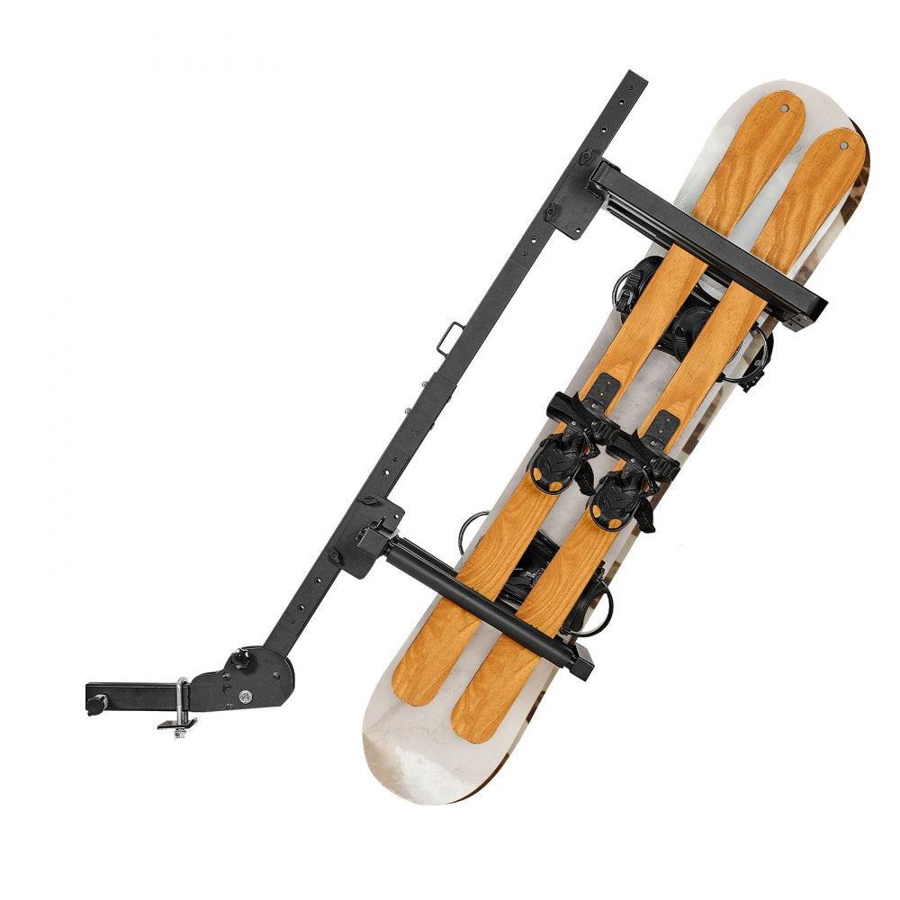 VEVOR Folding Hitch Mounted Ski & Snowboard Rack, Fits 2-Inch Receiver, Carries up to 6 Pairs of Skis or 4 Snowboards, Adjustable Hitch-Mounted Rack for Car with Key Lock, Security Strap, Tilt Access