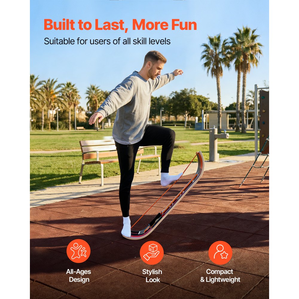 VEVOR Balance Board, Wobble Board Trainer for Adults, Premium Wooden Curved Balance Training Equipment, Compact & Lightweight for Core Workouts, Standing Desk Exercise, Home Gym, Yoga & More, Orange