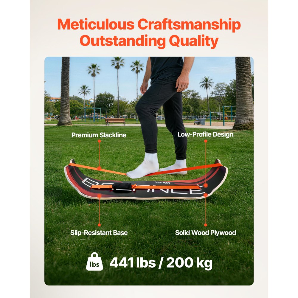 VEVOR Balance Board, Wobble Board Trainer for Adults, Premium Wooden Curved Balance Training Equipment, Compact & Lightweight for Core Workouts, Standing Desk Exercise, Home Gym, Yoga & More, Orange