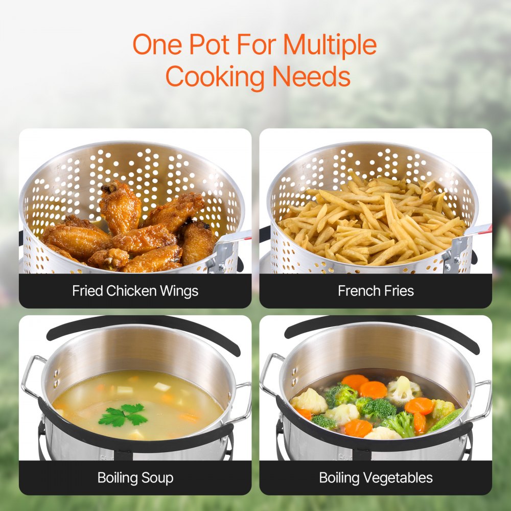 VEVOR 10 Qt Fish and Wing Fryer, Aluminum Propane Fish Fryer Kit, Outdoor Deep Fryer Seafood Pot with Thermometer, Strainer Basket, and 54,000 BTUs Propane Burners, for Outdoor and Backyard Cooking