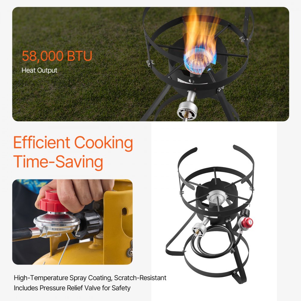 VEVOR 10 Qt Fish and Wing Fryer, Aluminum Propane Fish Fryer Kit, Outdoor Deep Fryer Seafood Pot with Thermometer, Strainer Basket, and 54,000 BTUs Propane Burners, for Outdoor and Backyard Cooking