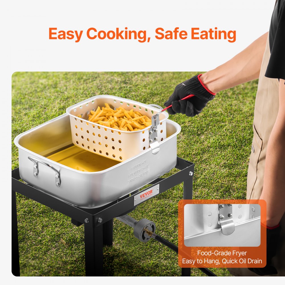 VEVOR 18 Qt Fish and Wing Fryer with Double Basket, Aluminum Propane Fish Fryer Kit, Outdoor Deep Fryer Seafood Pot with Thermometer and 58,000 BTUs Propane Burners, for Outdoor and Backyard Cooking