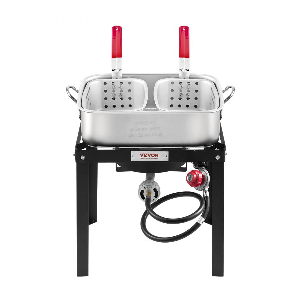 VEVOR 18 Qt Fish and Wing Fryer with Double Basket, Aluminum Propane Fish Fryer Kit, Outdoor Deep Fryer Seafood Pot with Thermometer and 58,000 BTUs Propane Burners, for Outdoor and Backyard Cooking