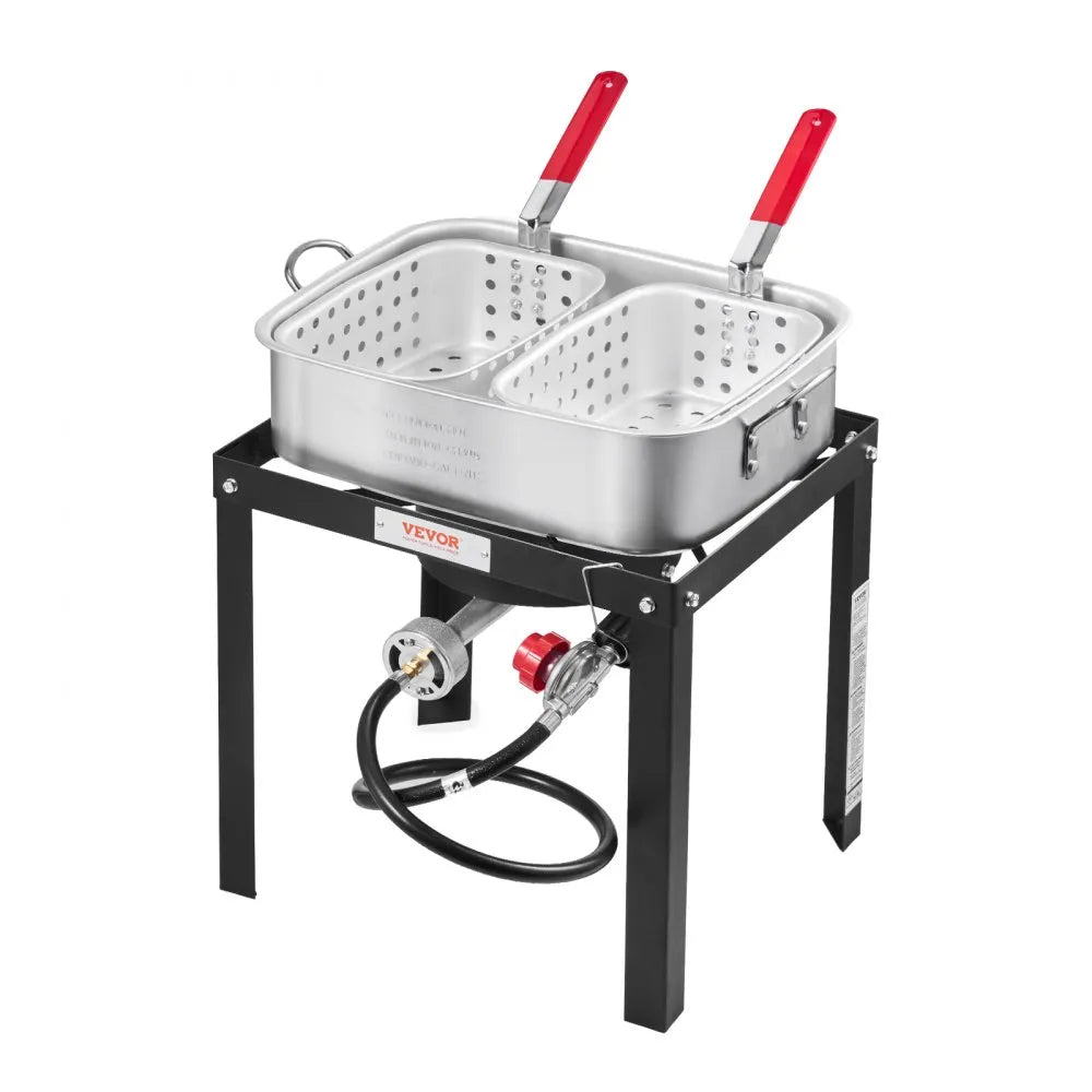 VEVOR 18 Qt Fish and Wing Fryer with Double Basket, Aluminum Propane Fish Fryer Kit, Outdoor Deep Fryer Seafood Pot with Thermometer and 58,000 BTUs Propane Burners, for Outdoor and Backyard Cooking