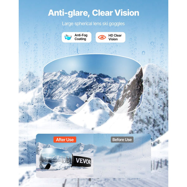 Vevor Ski Goggles Frameless Spherical Lens with Blue Revo Coating OTG ...