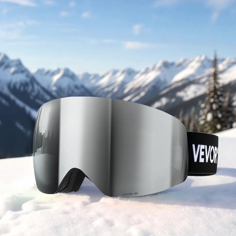 VEVOR Frameless Ski Goggles, Spherical Lens with Silver Mirror Revo Coating, OTG Anti fog Snow Goggles for Men Women, TPU Frame & Ventilation Structure, Suitable for Skiing, Skating, Snowboarding