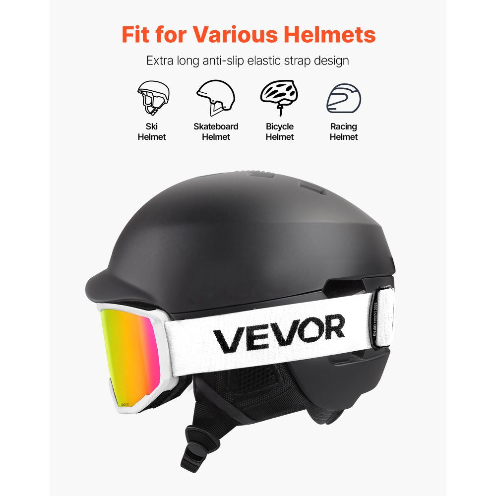 VEVOR Ski Goggles, Cylindrical Lens with Pink Revo Coating, OTG Anti fog Snow Goggles for Men Women Youth, TPU Frame & Ventilation Structure, Suitable for Skiing, Skating, Snowboarding, Cycling