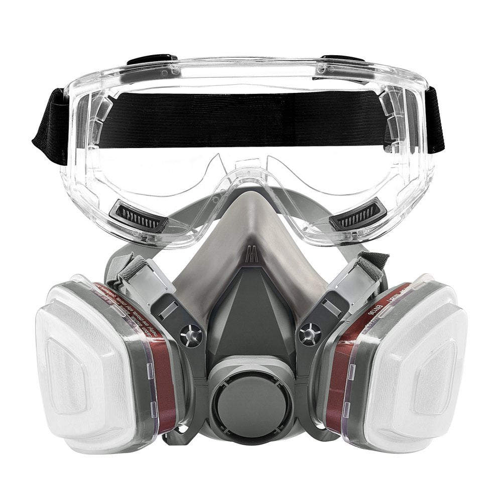 VEVOR Respirator Mask, Reusable Half Face Cover with Safety Glasses and Filters, Organic Vapor Mask and Dust-proof Face Cover, for Painting, Polishing, Welding, Woodworking and Other Work Protection