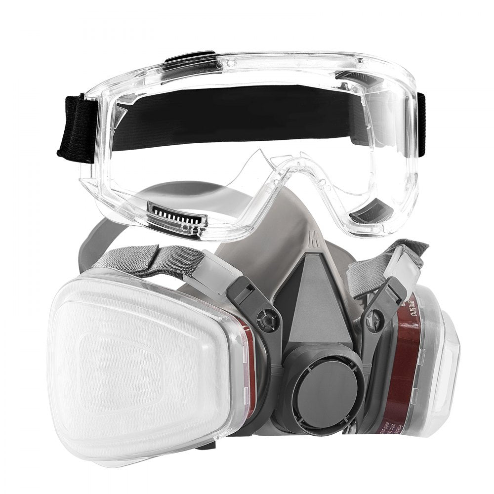 VEVOR Respirator Mask, Reusable Half Face Cover with Safety Glasses and Filters, Organic Vapor Mask and Dust-proof Face Cover, for Painting, Polishing, Welding, Woodworking and Other Work Protection