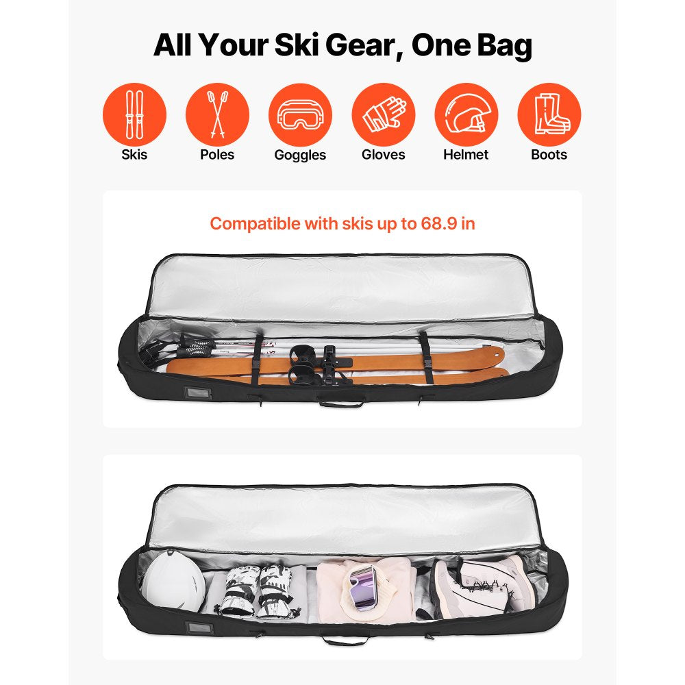 VEVOR Snowboard Bag, Up to 65 in/165 cm, Padded Skis & Snowboards Bag for Air Travel, 600D Waterproof Oxford Fabric, with Adjustable Inner Straps, for Skis Poles Goggles Gloves Helmet Boots (Black)