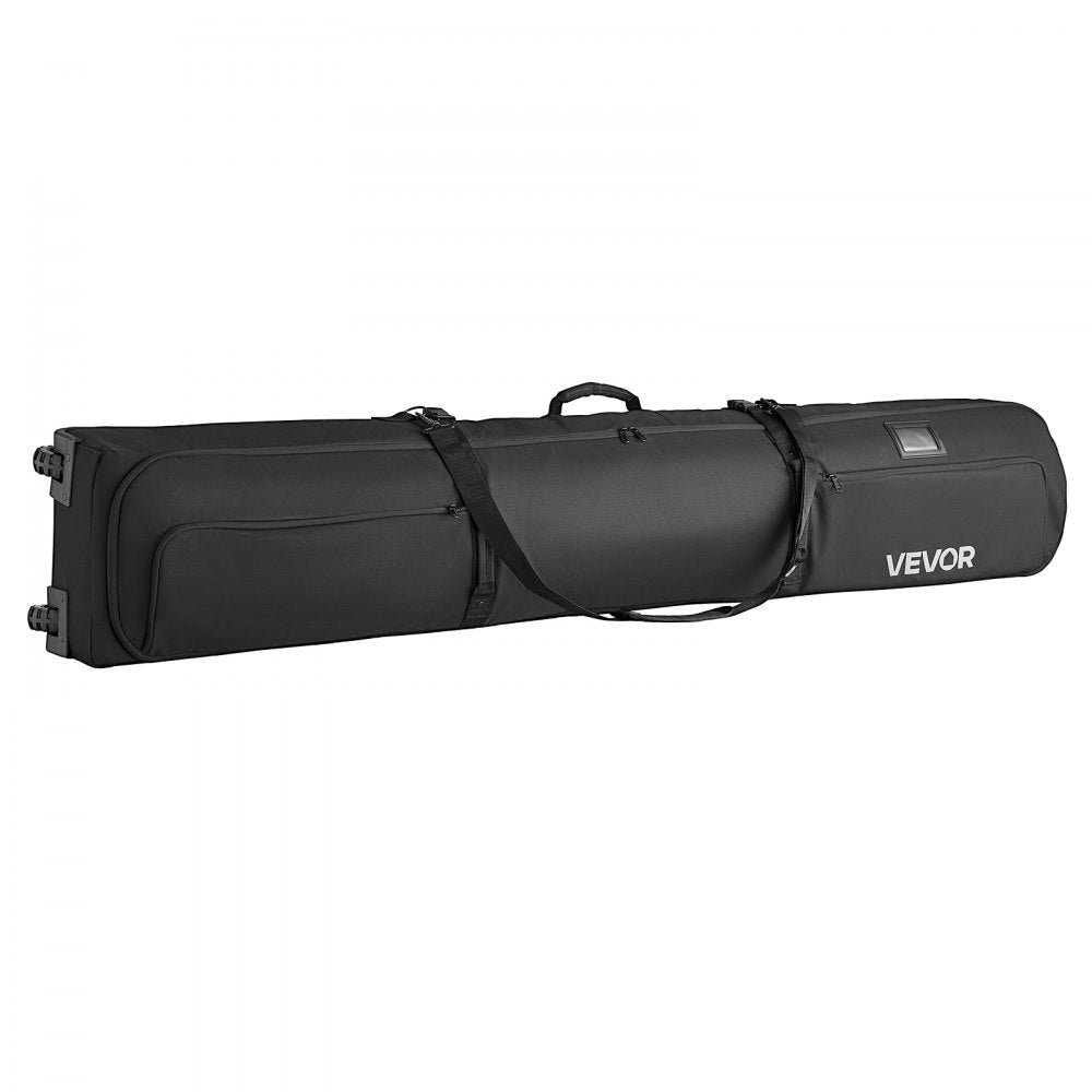 VEVOR Ski Roller Bag, Up to 68.9 in/175 cm, Padded Snowboard Bag with Wheels for Air Travel, 600D Waterproof Oxford Fabric, with Adjustable Straps, for Skis Poles Goggles Gloves Helmet Boots (Black)