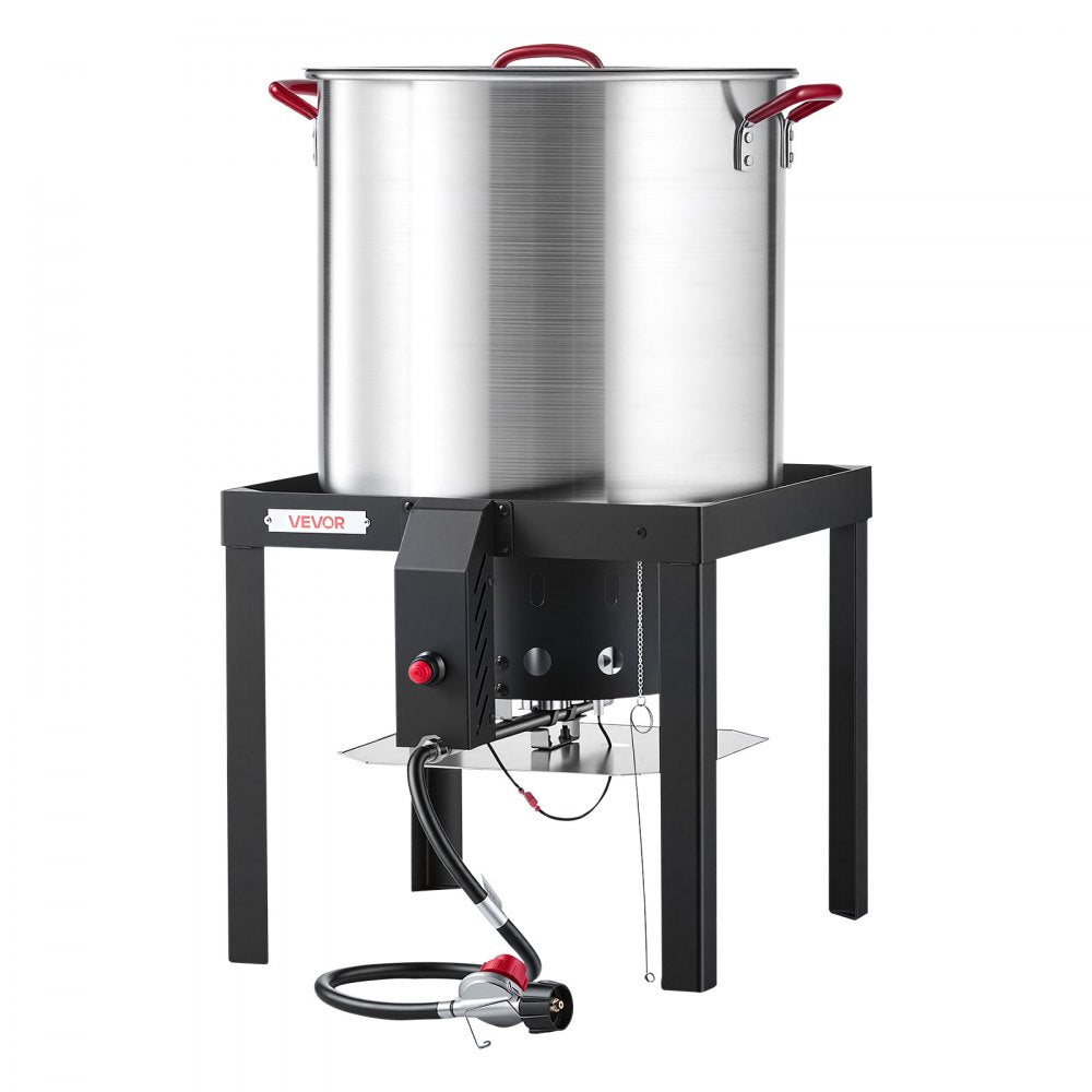 VEVOR 60 Qt Seafood Boiling Kit with Strainer, Aluminum Crawfish Boiler, Outdoor Backyard Cooking for Crab, Shrimp, Lobster, Soup, Deep Fryer Steamer Set with Stand and 110,000 BTU Propane Burner
