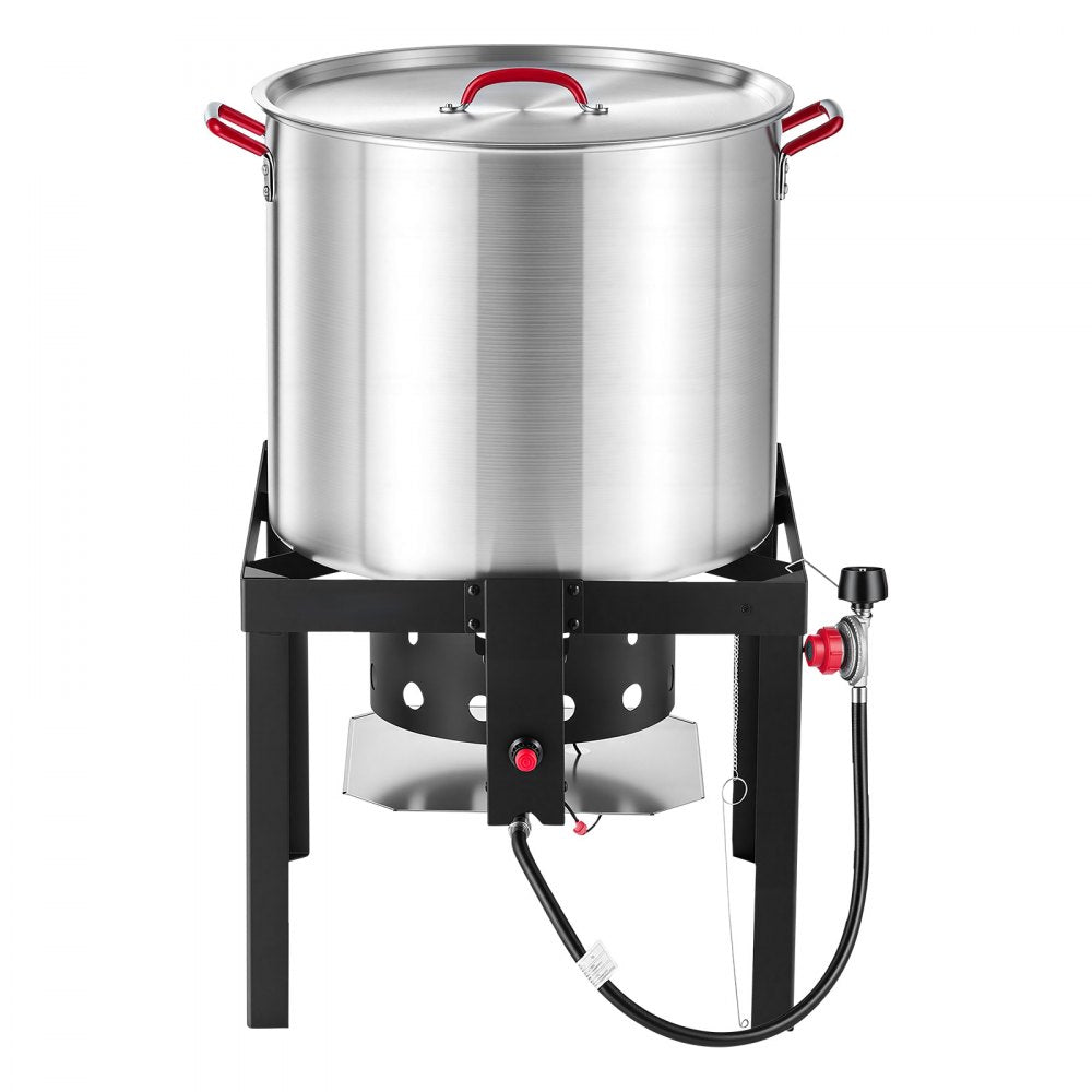 VEVOR 80 Qt Seafood Boiling Kit with Strainer, Aluminum Crawfish Boiler, Outdoor Backyard Cooking for Crab, Shrimp, Lobster, Soup, Deep Fryer Steamer Set with Stand and 110,000 BTU Propane Burner