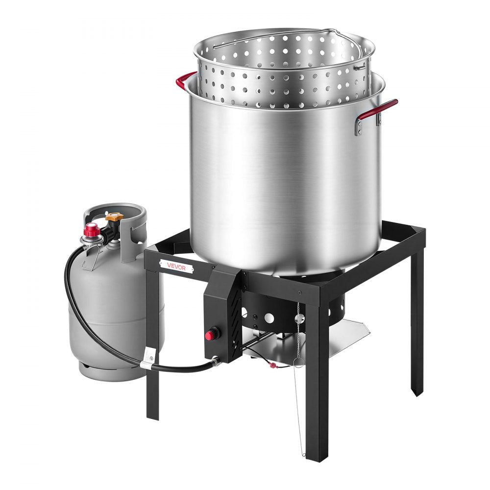 VEVOR 80 Qt Seafood Boiling Kit with Strainer, Aluminum Crawfish Boiler, Outdoor Backyard Cooking for Crab, Shrimp, Lobster, Soup, Deep Fryer Steamer Set with Stand and 110,000 BTU Propane Burner