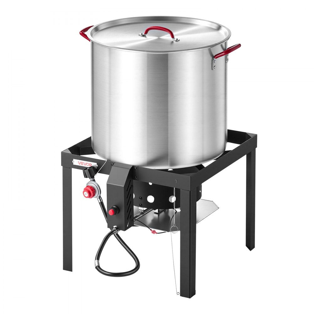 VEVOR 80 Qt Seafood Boiling Kit with Strainer, Aluminum Crawfish Boiler, Outdoor Backyard Cooking for Crab, Shrimp, Lobster, Soup, Deep Fryer Steamer Set with Stand and 110,000 BTU Propane Burner