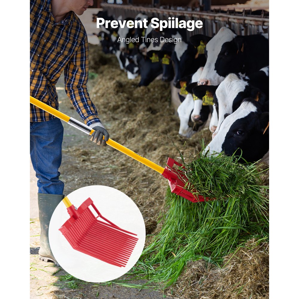 VEVOR Manure Fork, 18 Angled Tines, Horse Manure Rake with Long Fiberglass Handle, 61 in Durable Plastic Pitchfork Muck Rake Tool for Gardening Horse Stall Stable Grass Hay Cleaning Farm Work