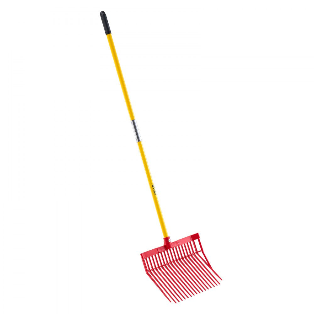 VEVOR Manure Fork, 18 Angled Tines, Horse Manure Rake with Long Fiberglass Handle, 61 in Durable Plastic Pitchfork Muck Rake Tool for Gardening Horse Stall Stable Grass Hay Cleaning Farm Work