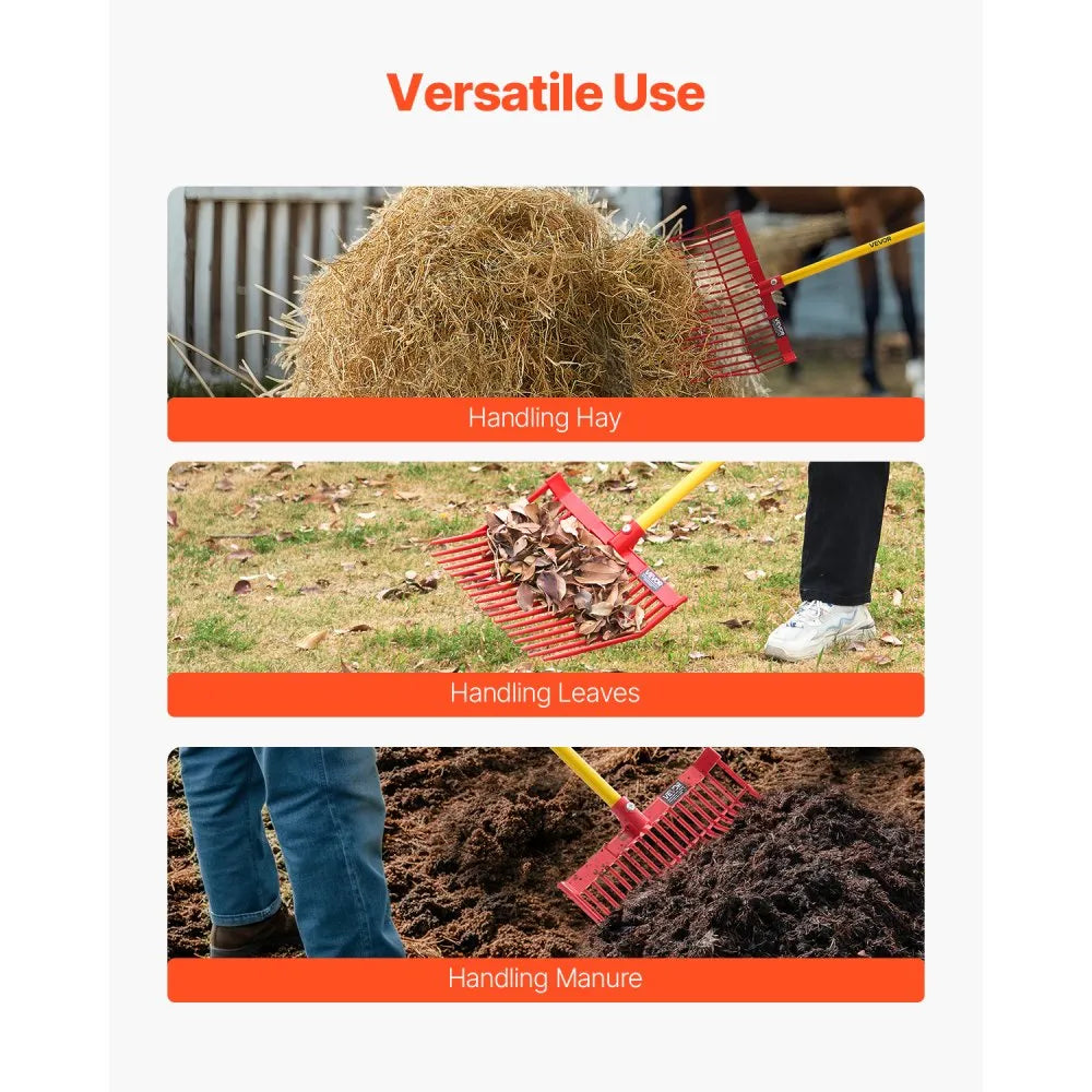 VEVOR 6PCS Manure Fork Replacement Head, 18 Angled Tines Horse Manure Fork Head, Durable Plastic Pitchfork Heads, Horse Mulch Rake for Picking up Stable Stall Muck Grass Hay Cleaning Farm Work