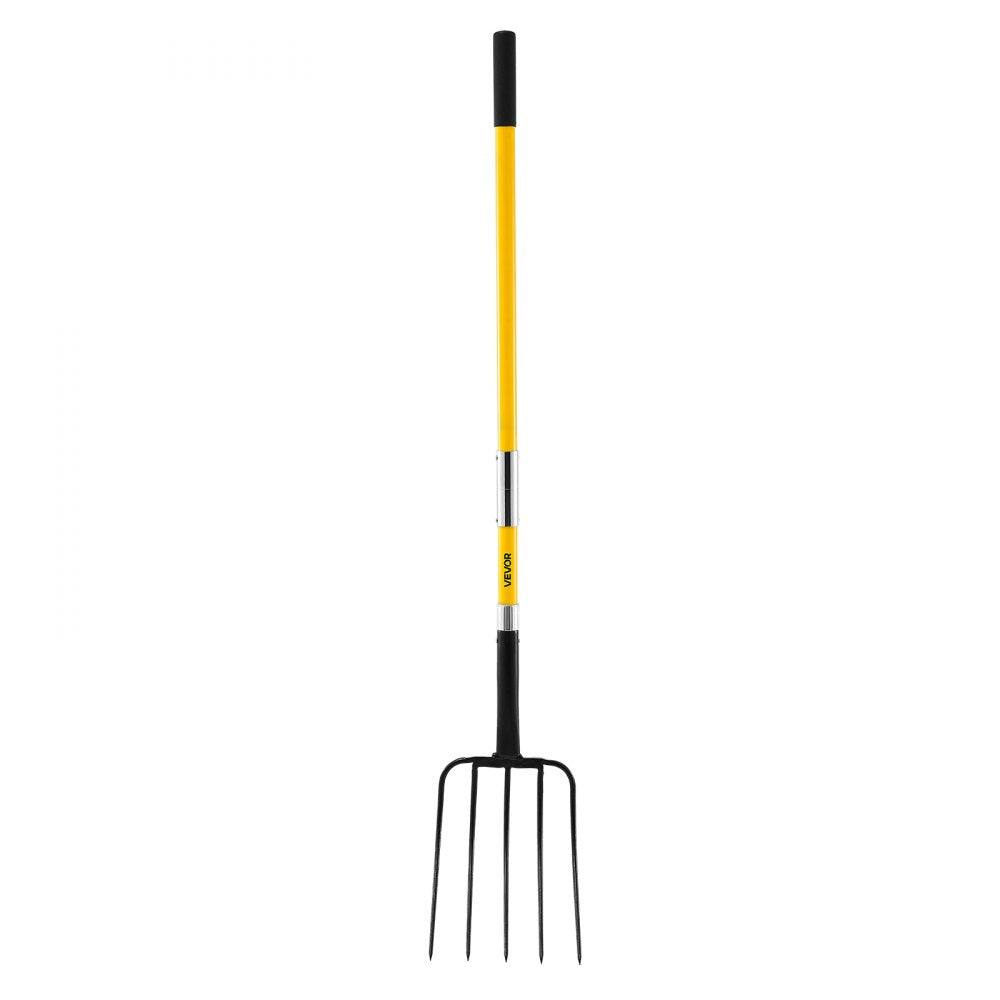 VEVOR Garden Fork, 5-Tine Gardening Pitchfork with Fiberglass Handle, 57 in Heavy Duty Digging Fork with Y Grip, Forged Steel Spading Fork for Hay Potato Composting Transplanting Aeration