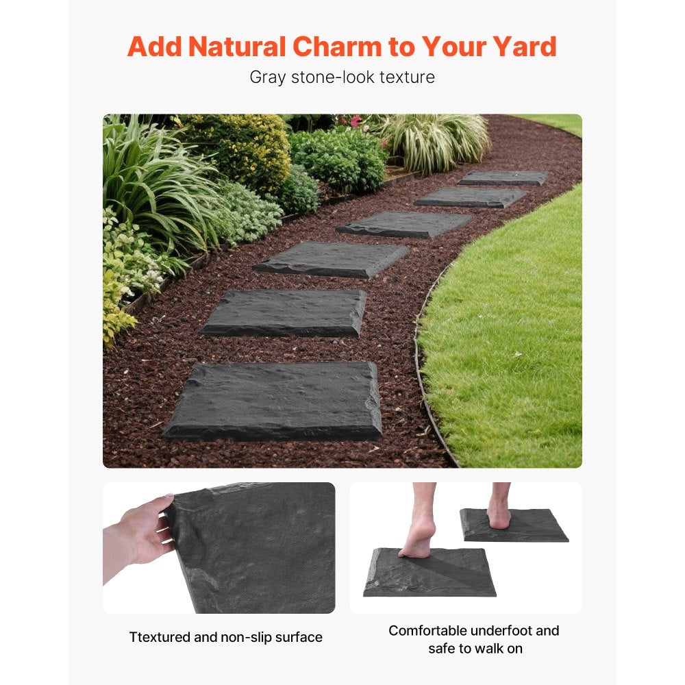 VEVOR Garden Stepping Stones, 4Pcs 15.5 x 15.5 in, Decorative Stepping Stones with Stakes, Weather-Resistant Plastic Pathway Pavers, Smooth Surface, Outdoor Walkway for Lawn Patio Landscape, Grey