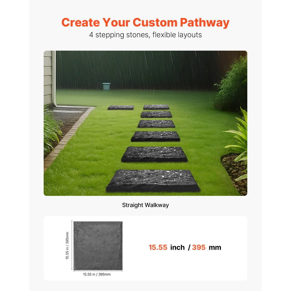 VEVOR Garden Stepping Stones, 4Pcs 15.5 x 15.5 in, Decorative Stepping Stones with Stakes, Weather-Resistant Plastic Pathway Pavers, Smooth Surface, Outdoor Walkway for Lawn Patio Landscape, Grey