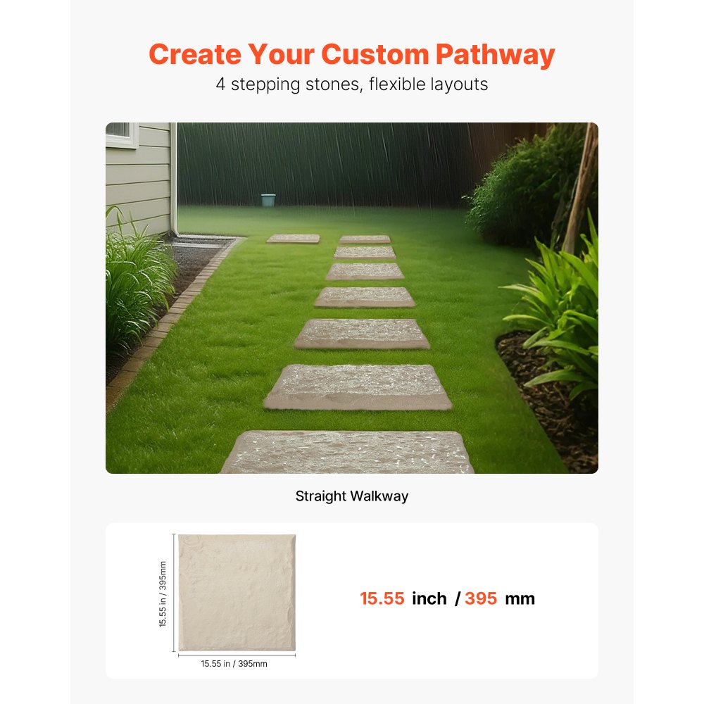 VEVOR Garden Stepping Stones, 4Pcs 15.5 x 15.5 in, Decorative Stepping Stones with Stakes, Weather-Resistant Plastic Pathway Pavers, Smooth Surface, Outdoor Walkway for Lawn Patio Landscape, Beige