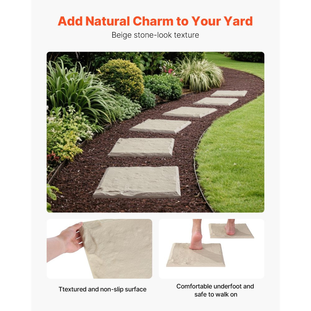 VEVOR Garden Stepping Stones, 8Pcs 15.5 x 15.5 in, Decorative Stepping Stones with Stakes, Weather-Resistant Plastic Pathway Pavers, Smooth Surface, Outdoor Walkway for Lawn Patio Landscape, Beige