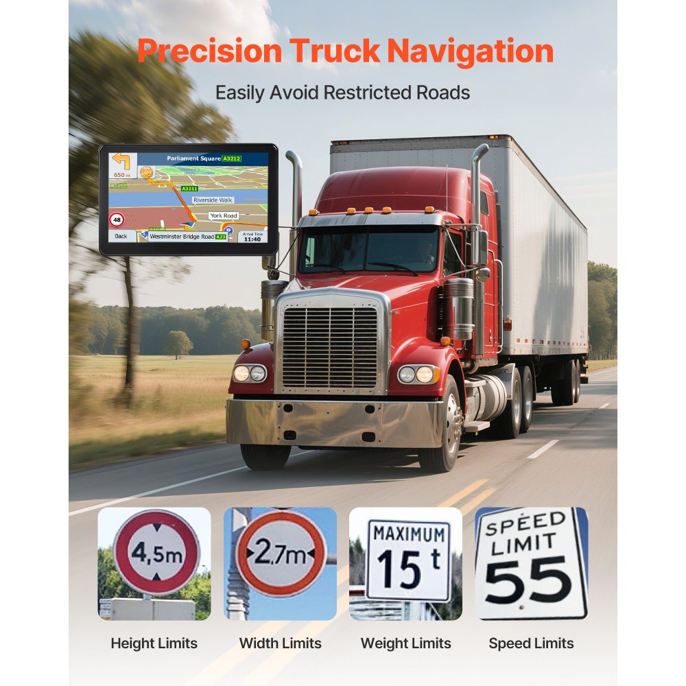 VEVOR GPS Navigator for Car, 9 inch Touch Screen 16GB GPS Navigation System with Lifetime Map Updates, Voice Turn-by-Turn Guidance, Speed and Red Light Warning, Custom Truck Routing, for Car Truck RV