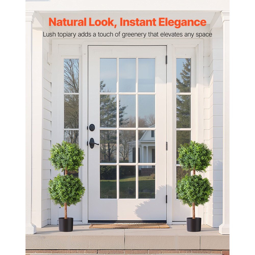VEVOR Artificial Topiary Boxwood Double Ball, 2 Set 36 inch Faux Boxwood Plant Balls, Fake Silk Tree Look Real, Easy Assembly for Decor Front Porch Outdoor Patio Garden Balcony Backyard Indoor