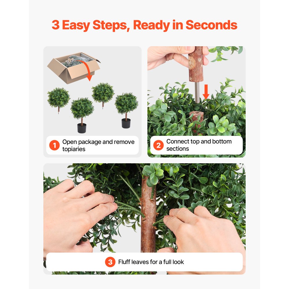 VEVOR Artificial Topiary Boxwood Double Ball, 2 Set 36 inch Faux Boxwood Plant Balls, Fake Silk Tree Look Real, Easy Assembly for Decor Front Porch Outdoor Patio Garden Balcony Backyard Indoor
