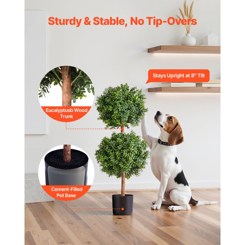 VEVOR Artificial Topiary Boxwood Double Ball, 2 Set 36 inch Faux Boxwood Plant Balls, Fake Silk Tree Look Real, Easy Assembly for Decor Front Porch Outdoor Patio Garden Balcony Backyard Indoor