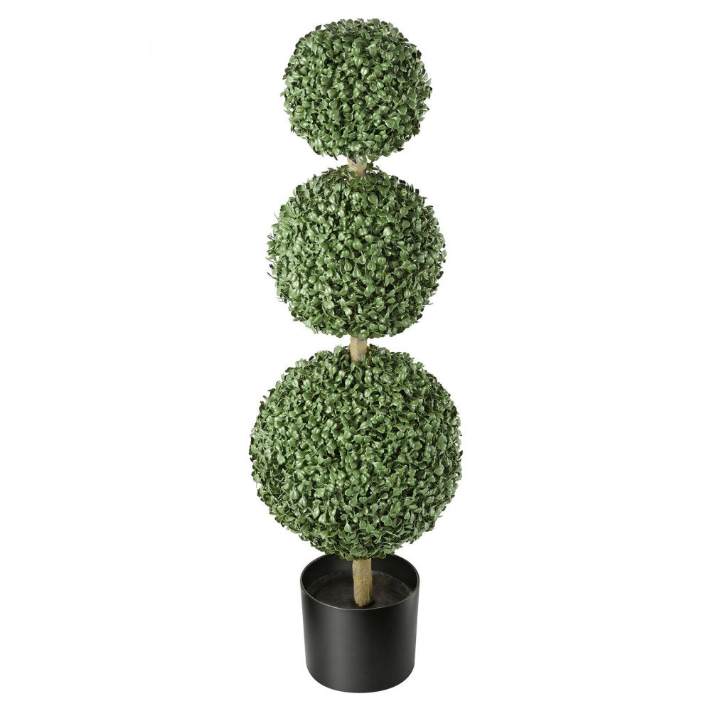 VEVOR Artificial Boxwood Topiary Triple Ball 3 Ft Set of 2 Greenery Decor, Premium PE Fake Trees, Year-Round Indoor & Outdoor Faux Green Plant for Front Door, Entryway, Porch, Balcony, Patio, Garden