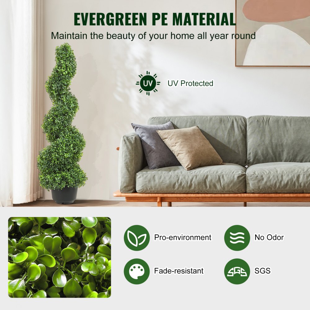 VEVOR 2 pcs. Artificial Boxwood Tower Topiary Spiral Artificial Plant 91cm high Decorative Plant Green Plastic PE Iron Topiary Plants incl. 10 pcs. Replacement Leaves