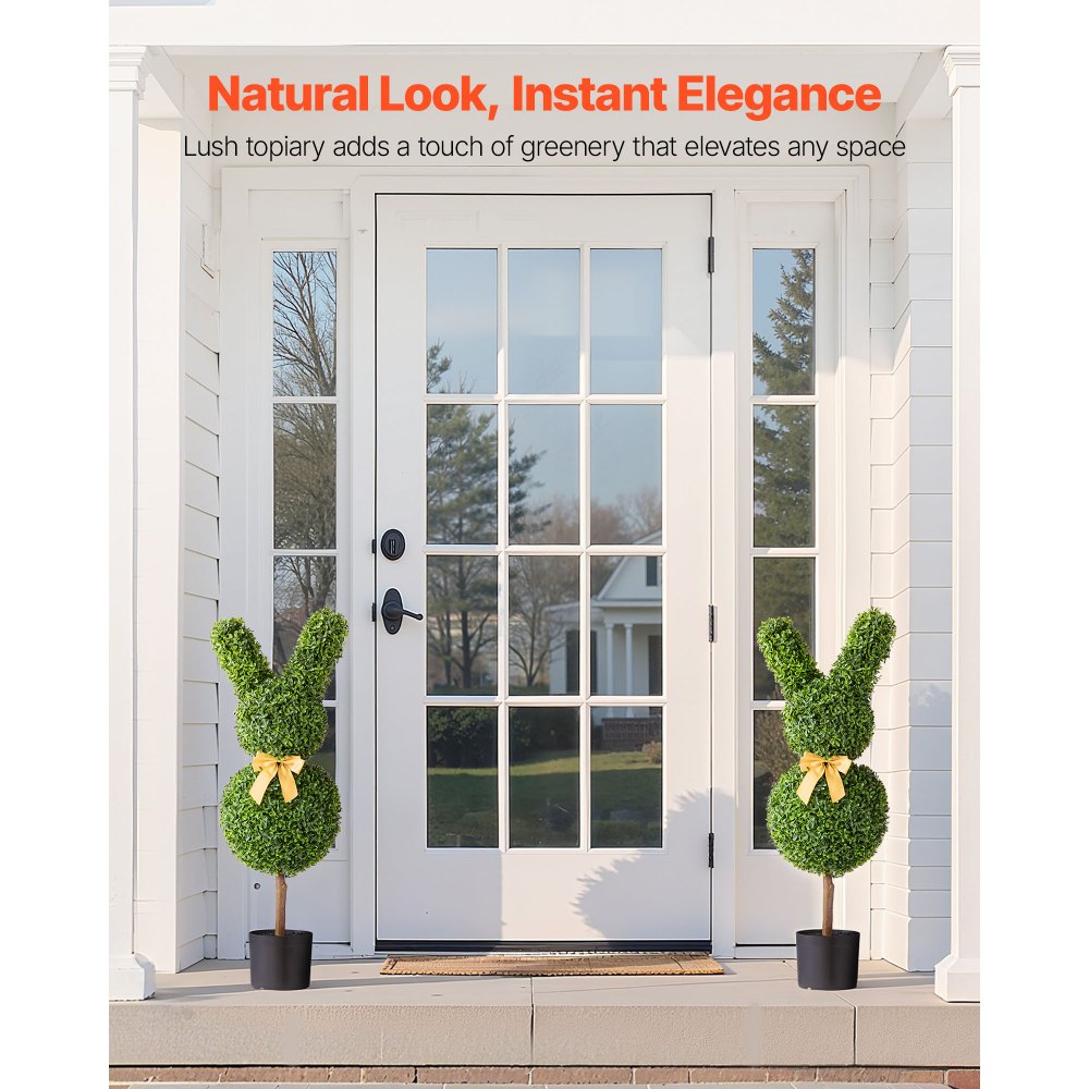 VEVOR Artificial Topiary Bunny-Shape Boxwood Ball, 2 Set 36 inch Faux Boxwood Plant Balls, Fake Silk Tree Look Real, Easy Assembly for Decor Front Porch Outdoor Patio Garden Balcony Backyard Indoor