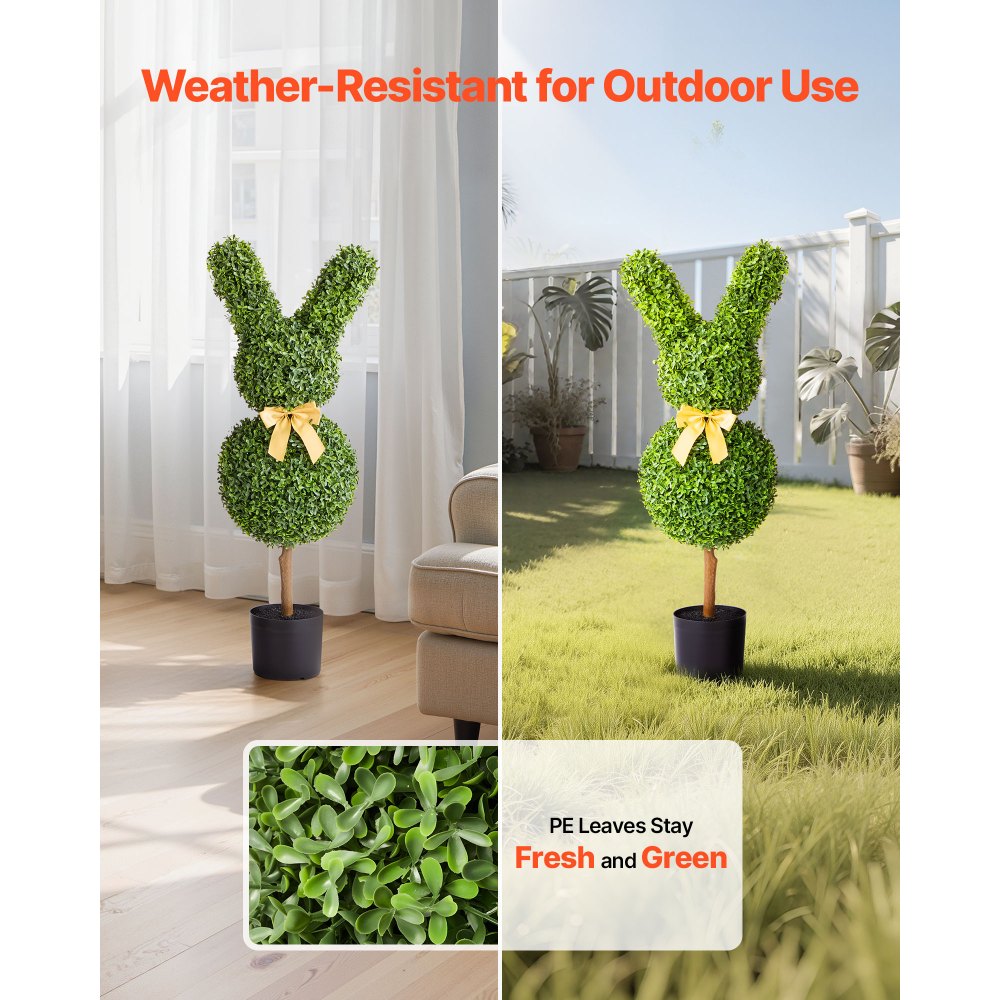 VEVOR Artificial Topiary Bunny-Shape Boxwood Ball, 2 Set 36 inch Faux Boxwood Plant Balls, Fake Silk Tree Look Real, Easy Assembly for Decor Front Porch Outdoor Patio Garden Balcony Backyard Indoor