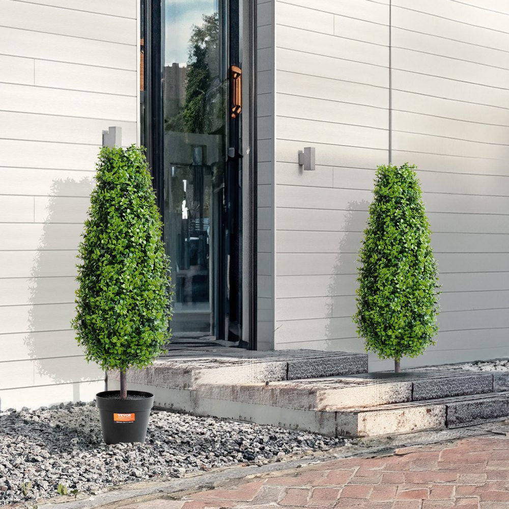 VEVOR Artificial Boxwood Topiary Tree, 36 inch Tall (2 Pieces), Faux Topiary Trees, Green Faux Plant w/ Extra Leaves & Pot & Small Decoration, UV Rated Greenery Set for Home Decor Indoor/Outdoor