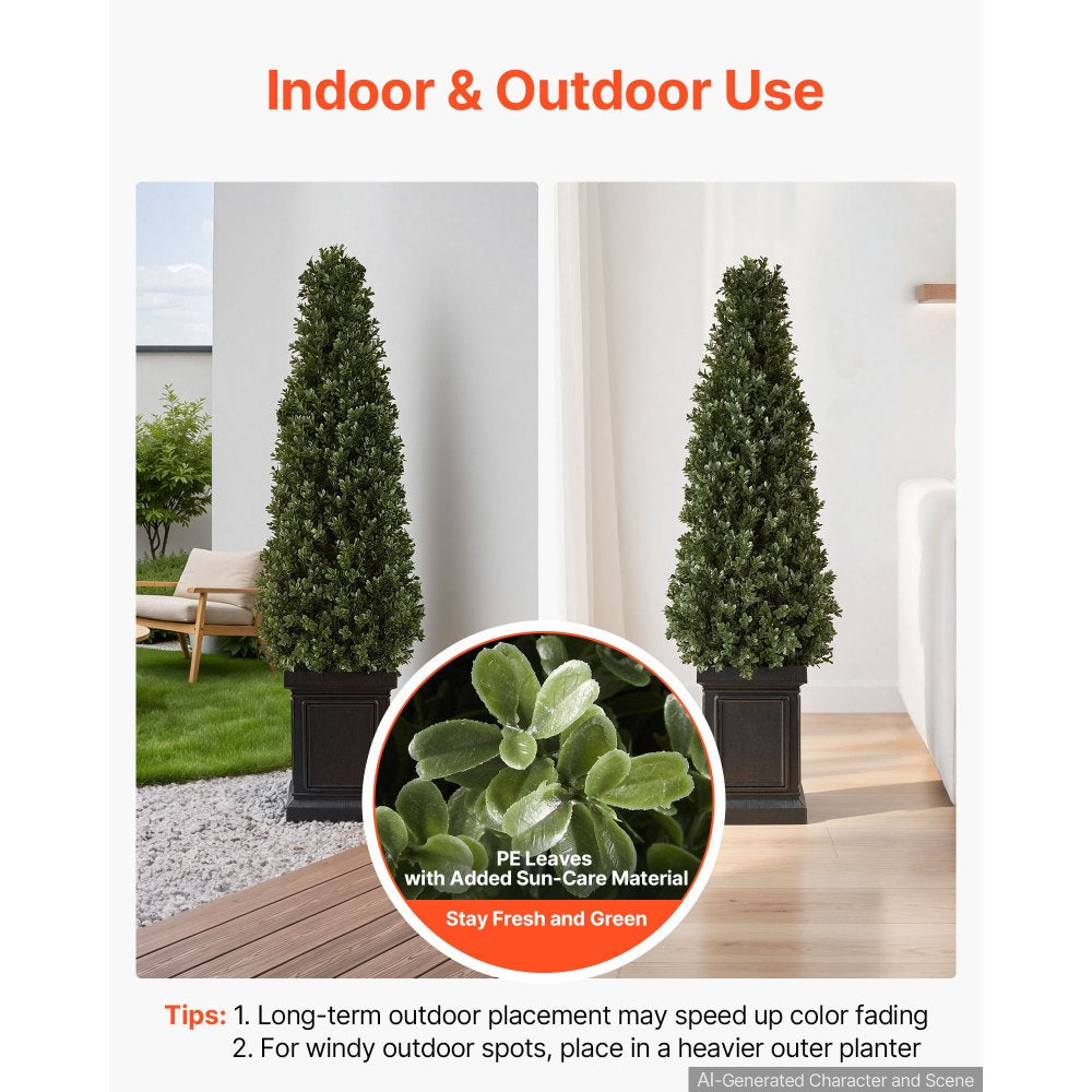 VEVOR Artificial Boxwood Topiary 3.3 Ft Set of 2 with Sturdy Pot Greenery, Premium PE Fake Trees, Year-Round Indoor & Outdoor Faux Green Plant for Front Door, Entryway, Porch, Balcony, Patio, Garden