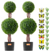 VEVOR Artificial Boxwood Topiary Tree, 36 inch Tall (2 Pieces), Double Ball Faux Topiary Trees, Faux Plant w/ Extra Leaves & Pot & Small Decoration, UV Rated Set for Home Decor Indoor/Outdoor