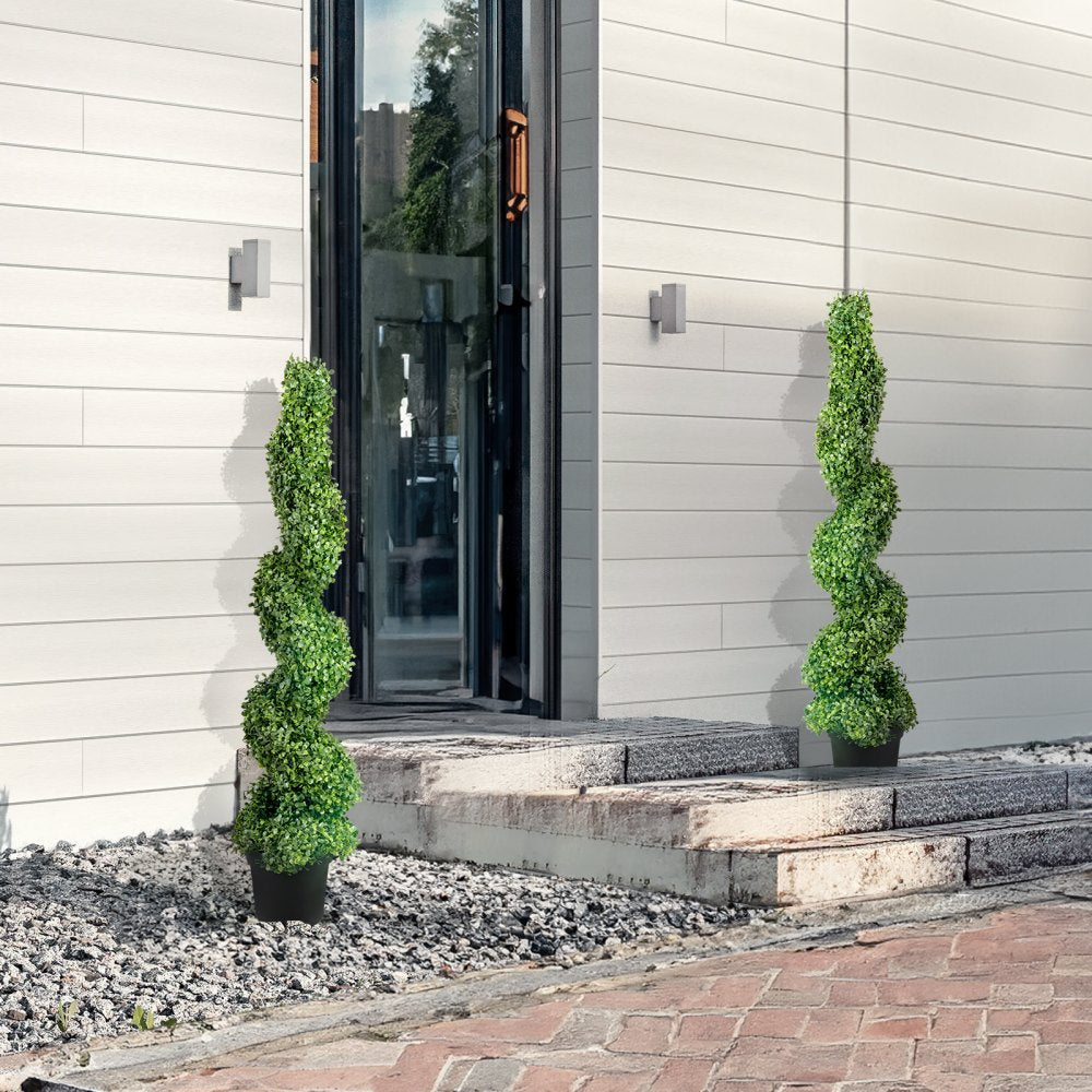 VEVOR 2 pcs. Artificial Boxwood Tower Topiary Spiral Artificial Plant 122cm high Decorative Plant Green Plastic PE Iron Topiary Plants incl. 10 pcs. Replacement Leaves