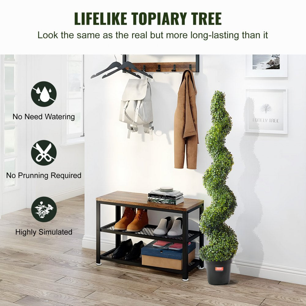 VEVOR Artificial Boxwood Topiary Tree, 60 inch Tall (2 Pieces), Spiral Faux Topiary Trees, Faux Plant w/ Extra Leaves & Pot & Small Decoration, UV Rated Greenery Set for Home Decor Indoor/Outdoor