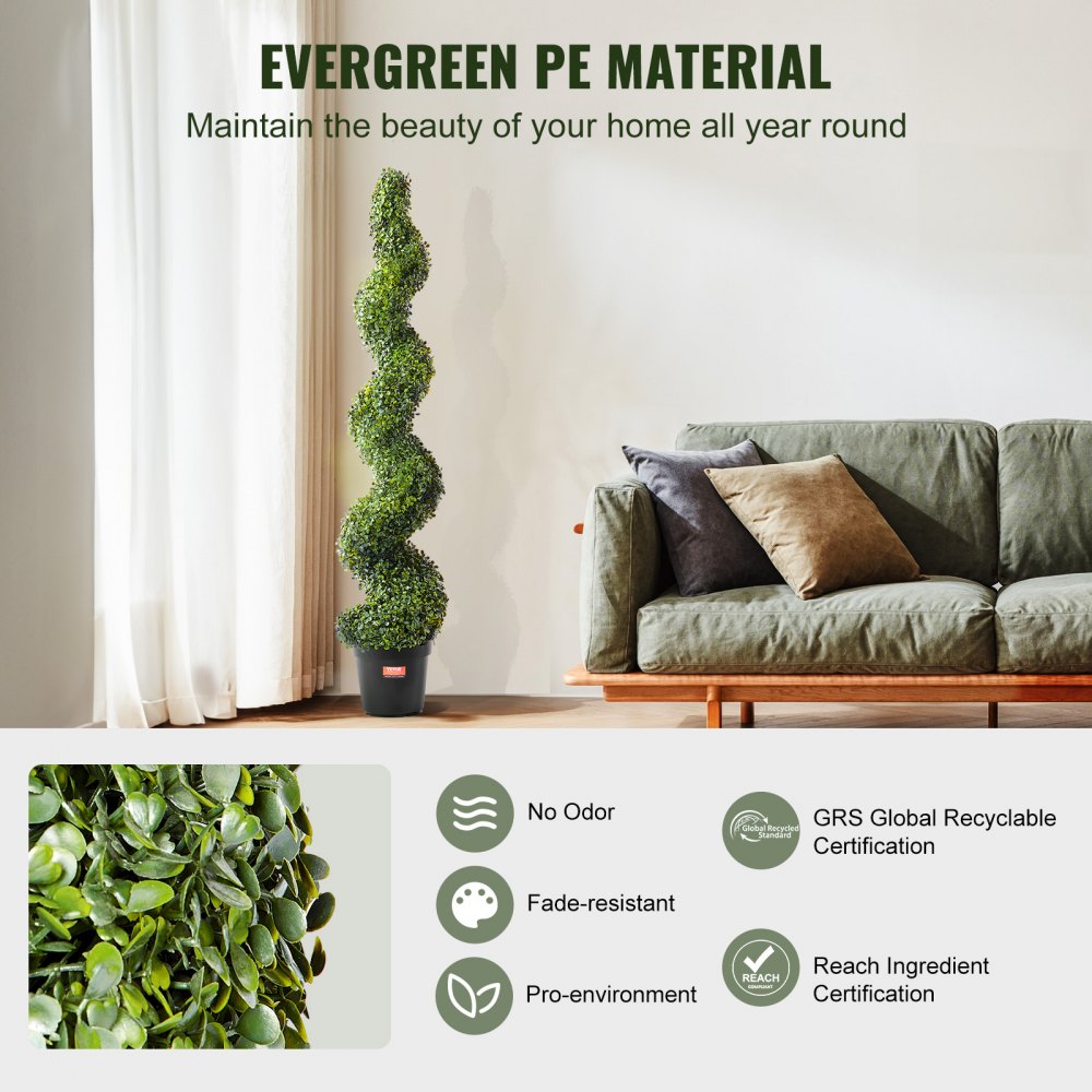 VEVOR Artificial Boxwood Topiary Tree, 60 inch Tall (2 Pieces), Spiral Faux Topiary Trees, Faux Plant w/ Extra Leaves & Pot & Small Decoration, UV Rated Greenery Set for Home Decor Indoor/Outdoor