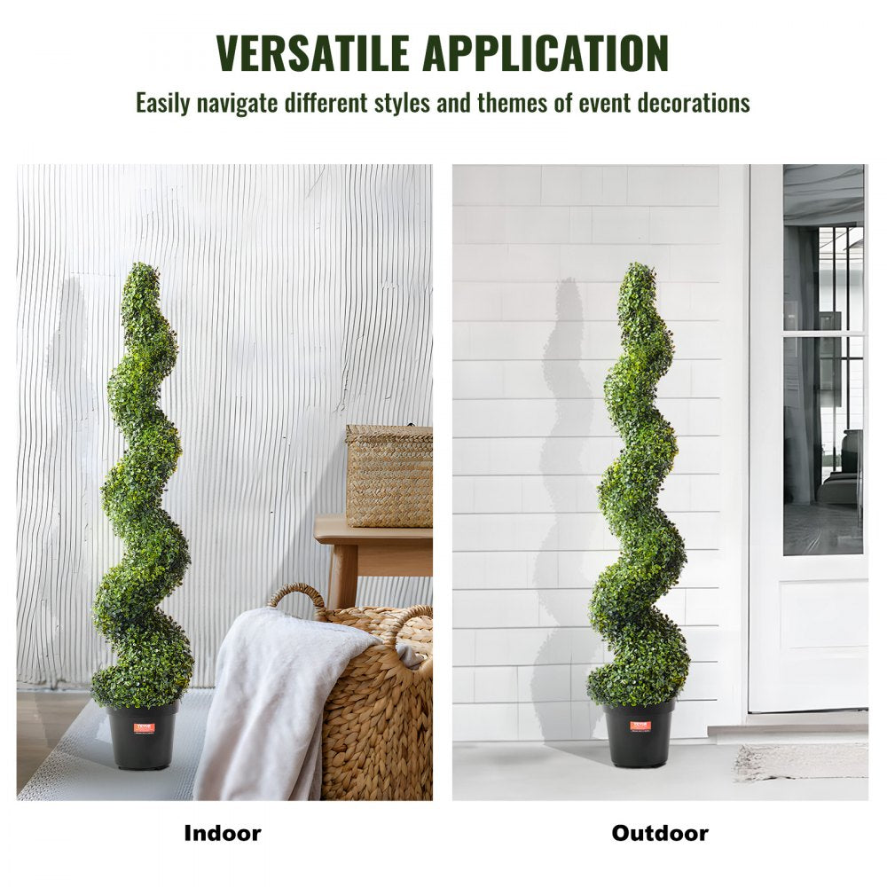 VEVOR Artificial Boxwood Topiary Tree, 60 inch Tall (2 Pieces), Spiral Faux Topiary Trees, Faux Plant w/ Extra Leaves & Pot & Small Decoration, UV Rated Greenery Set for Home Decor Indoor/Outdoor