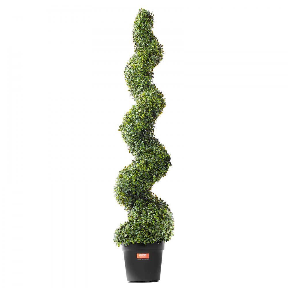 VEVOR Artificial Boxwood Topiary Tree, 60 inch Tall (2 Pieces), Spiral Faux Topiary Trees, Faux Plant w/ Extra Leaves & Pot & Small Decoration, UV Rated Greenery Set for Home Decor Indoor/Outdoor