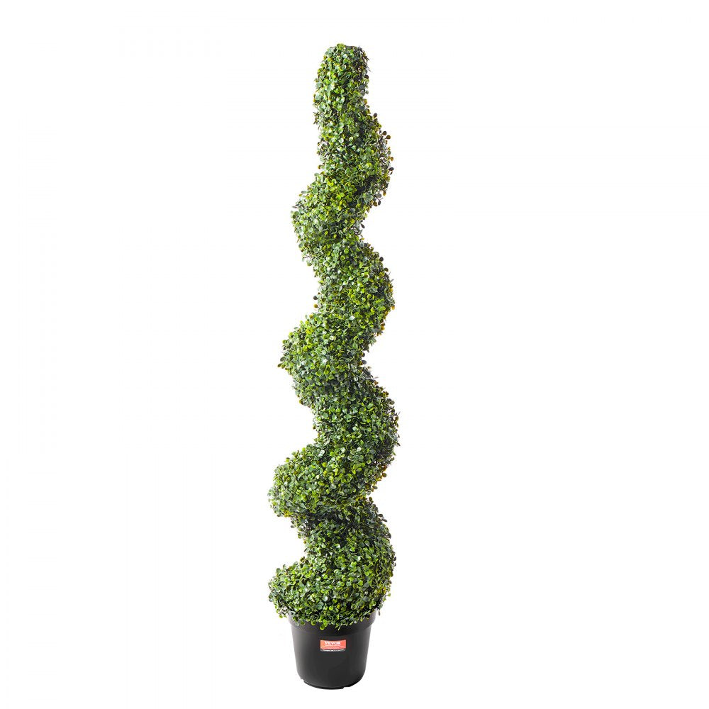 VEVOR Artificial Boxwood Topiary Tree, 60 inch Tall (2 Pieces), Spiral Faux Topiary Trees, Faux Plant w/ Extra Leaves & Pot & Small Decoration, UV Rated Greenery Set for Home Decor Indoor/Outdoor