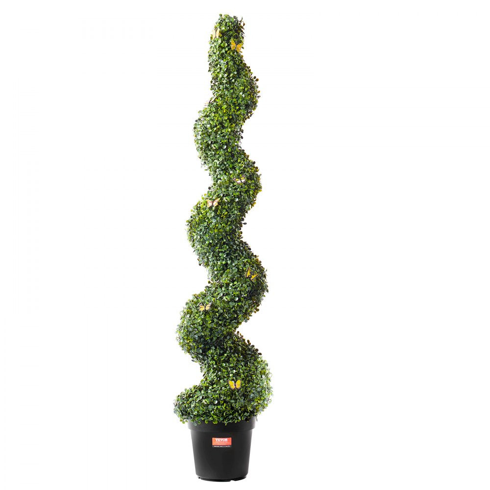 VEVOR Artificial Boxwood Topiary Tree, 60 inch Tall (2 Pieces), Spiral Faux Topiary Trees, Faux Plant w/ Extra Leaves & Pot & Small Decoration, UV Rated Greenery Set for Home Decor Indoor/Outdoor