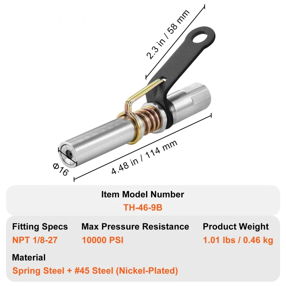 VEVOR Grease Gun Coupler 2 PCS, 10000 PSI High Pressure, 6-Jaw Locking, Quick Release Grease Gun Tip with Hose/Zerk Fittings Cleaner, Compatible with All Grease Guns 1/8" NPT Fittings for Automobiles