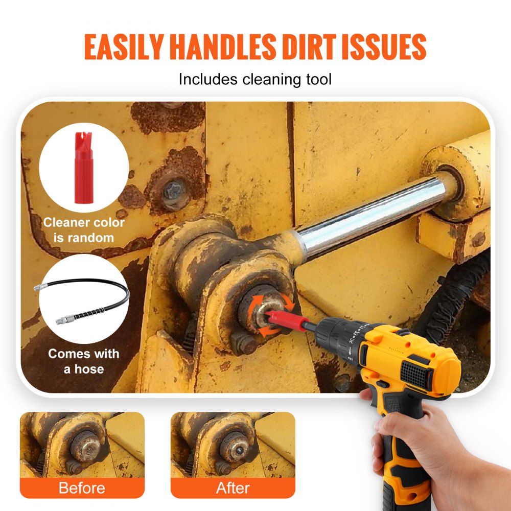 VEVOR Grease Gun Coupler, 10000 PSI High Pressure, 6-Jaw Locking, Quick Release Grease Gun Tip with Hose/Zerk Fittings Cleaner, Compatible with All Grease Guns 1/8" NPT Grease Fittings for Automobiles