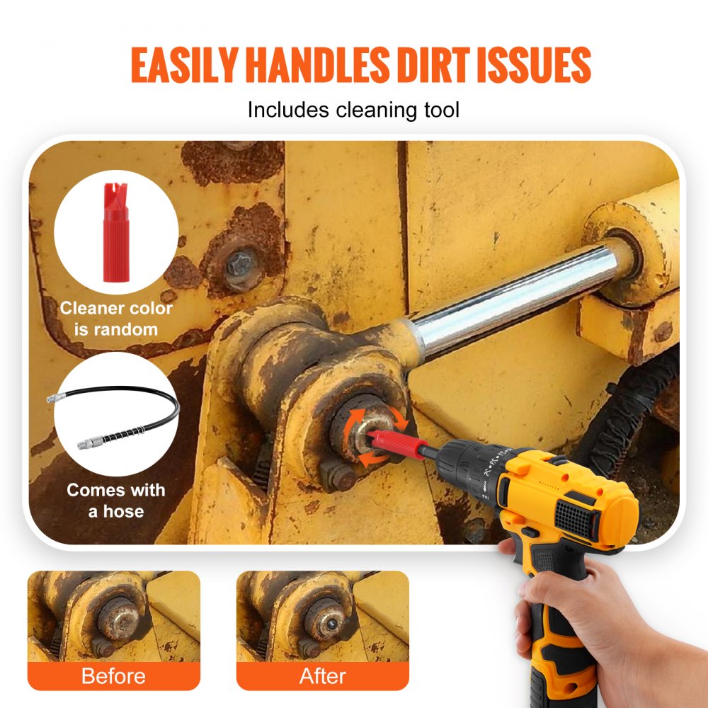 VEVOR Grease Gun Coupler, 10000 PSI High Pressure, 3-Jaw Locking, Quick Release Grease Gun Tip with Hose/Zerk Fittings Cleaner/Leak-Proof Cap, Compatible with All Grease Guns 1/8" NPT Grease Fittings