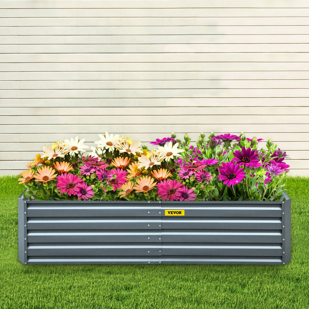 VEVOR Galvanized Raised Garden Bed, 80\" x 40\" x 19\" Metal Planter Box, Gray Steel Plant Raised Garden Bed Kit, Planter Boxes Outdoor for Growing Vegetables,Flowers,Fruits,Herbs,and Succulents
