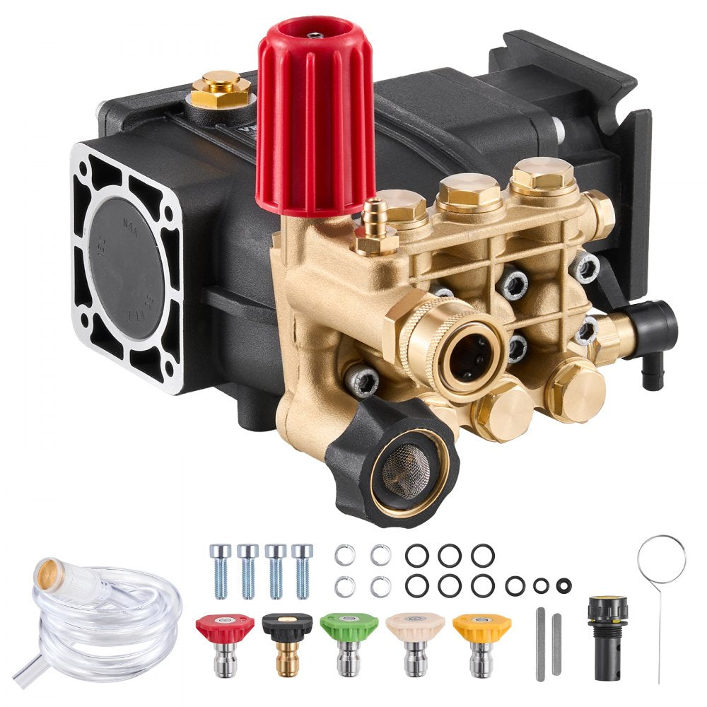 VEVOR Pressure Washer Pump, 3/4" Shaft Horizontal Triplex Plunger, 3300 PSI, 2.5GPM, Replacement Power Washer Pumps Kit with 5 Nozzles, Compatible with Simpson MorFlex 40224, 40225, 40226, Santoprene